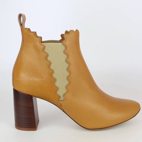 NEW CHLOÉ Scalloped Leather Ankle Boots - Block Heel Booties for Work or Brunch - Picture 4 of 14